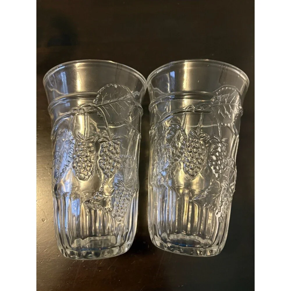 Vintage Williams Sonoma Pressed Fruit Clear Glass Drinking Glasses Set of 6